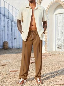 Slacks, Trendy Slacks, Men's Trousers, Men's Trousers, Long Pants, Straight Pants, Corduroy Slacks, Corsets, Anti-wrinkle Slacks, Cropped Pants, (Option: Brown-M)