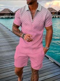 Polo Shirt Sports Short Sleeve Shorts Suit For Men (Option: Light pink-S)