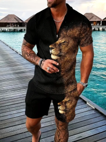 Polo Shirt Sports Short Sleeve Shorts Suit For Men (Option: Black lion-S)