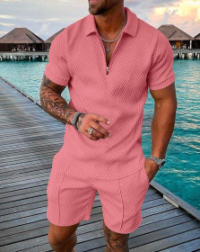 Polo Shirt Sports Short Sleeve Shorts Suit For Men (Option: Pink-S)