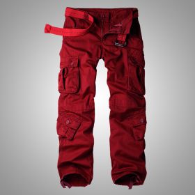 Three-dimensional Pocket Overalls Men's Multi-pocket (Option: Wine Red-32)