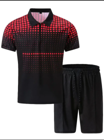 Polo Shirt Sports Short Sleeve Shorts Suit For Men (Option: Black red-S)