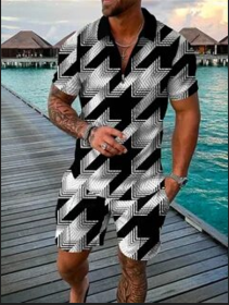 Polo Shirt Sports Short Sleeve Shorts Suit For Men (Option: Black and white-S)